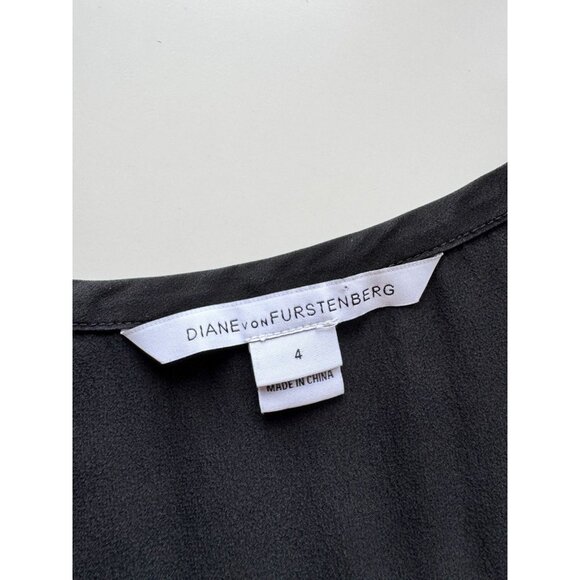 DVF DIANE VON FURSTENBERG Lane Black Silk Chiffon Blouse, Size 4 - Picture 12 of 16